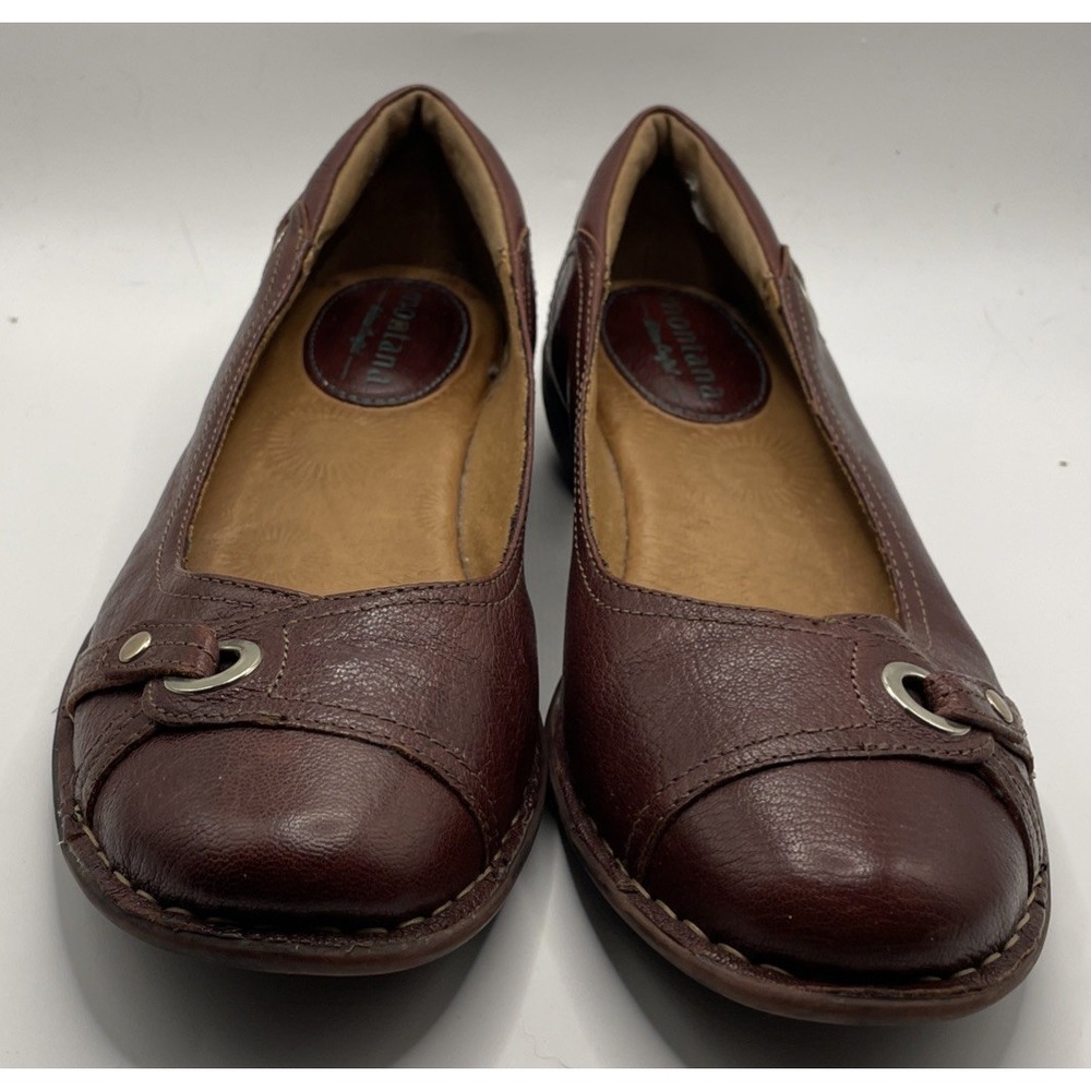 Montana Artisan Crafted Burgundy Leather Wedge Heel Flats Women's Size 9 M - Picture 2 of 12